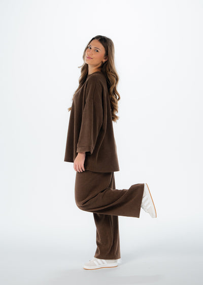 Cord-Set mit Oberteil und Hose Braun