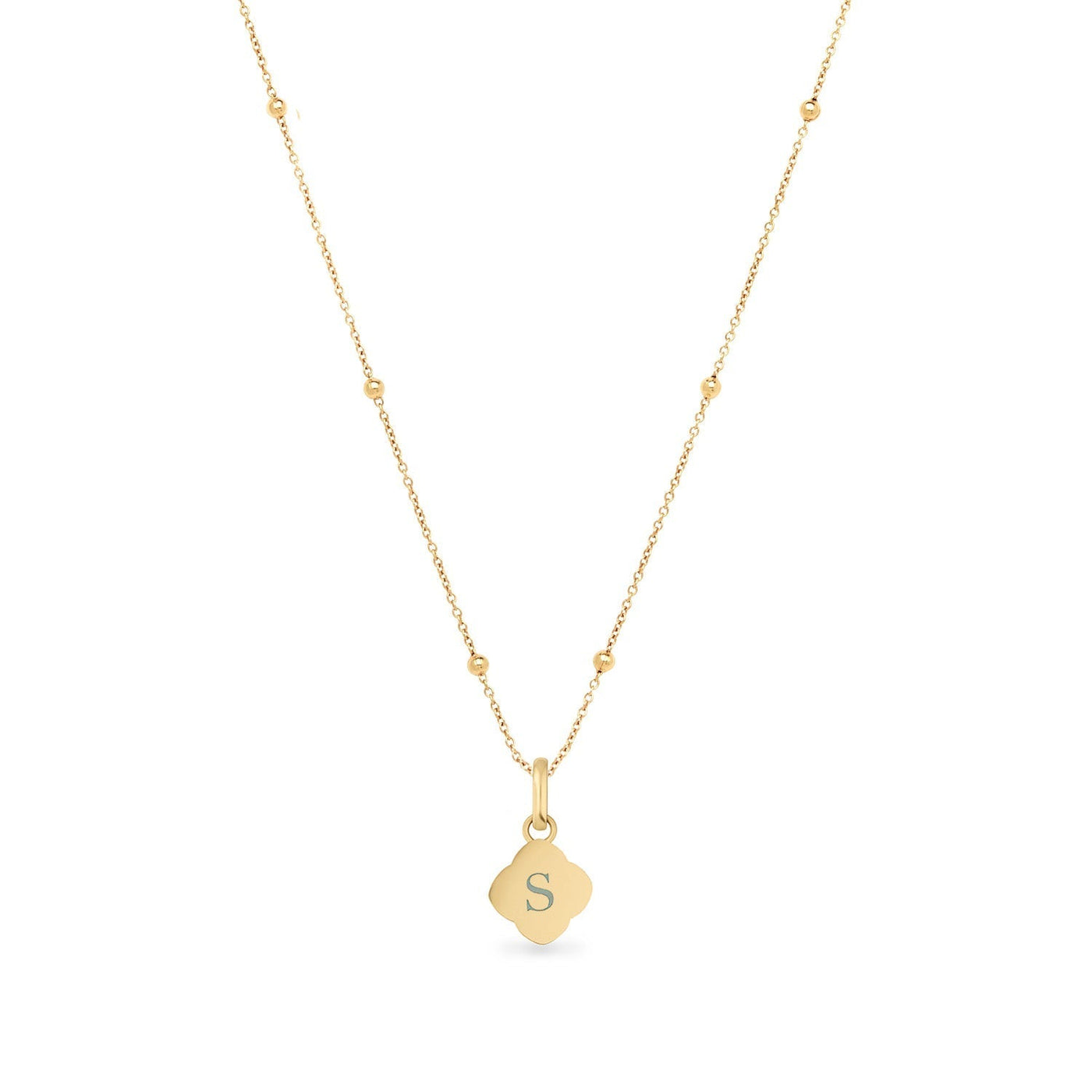 Black Enamel Clover & Initial Necklace (Gold)