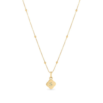 Black Enamel Clover & Initial Necklace (Gold)