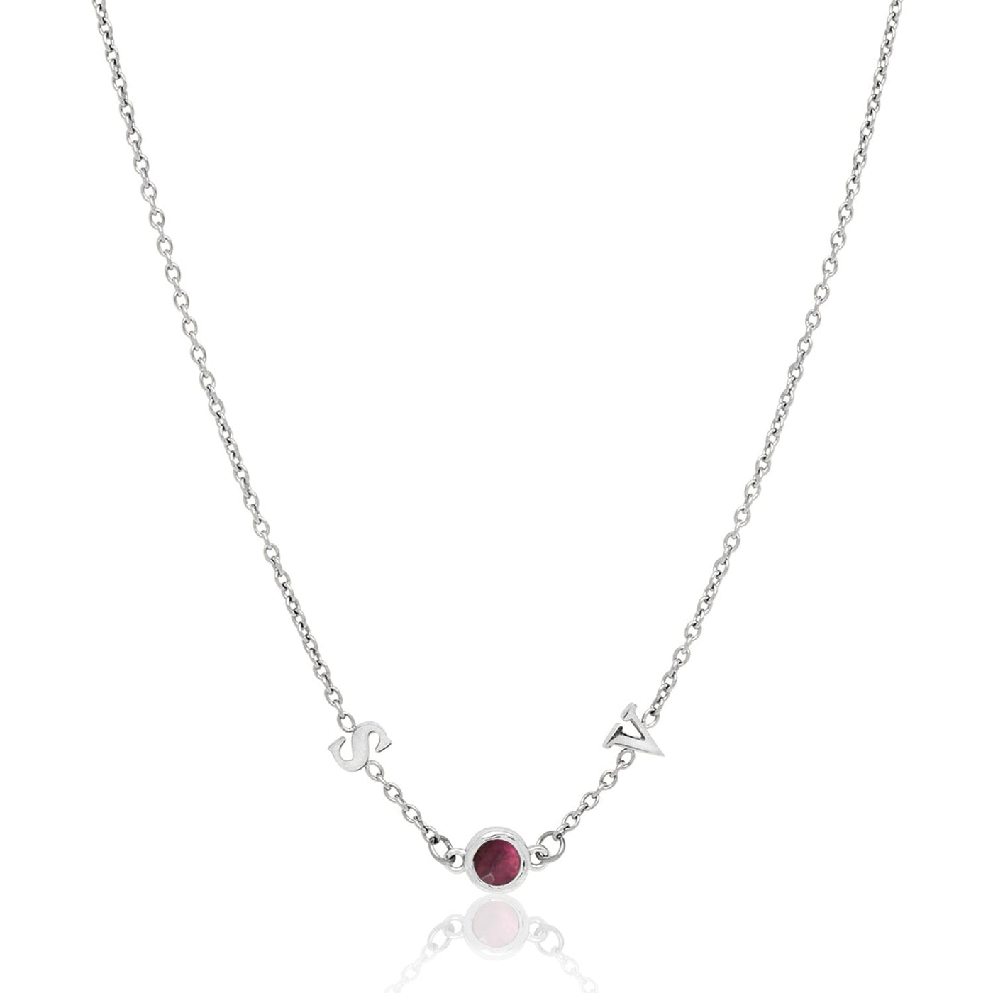 Made Mine Initials & Birthstone Necklace (Silver)