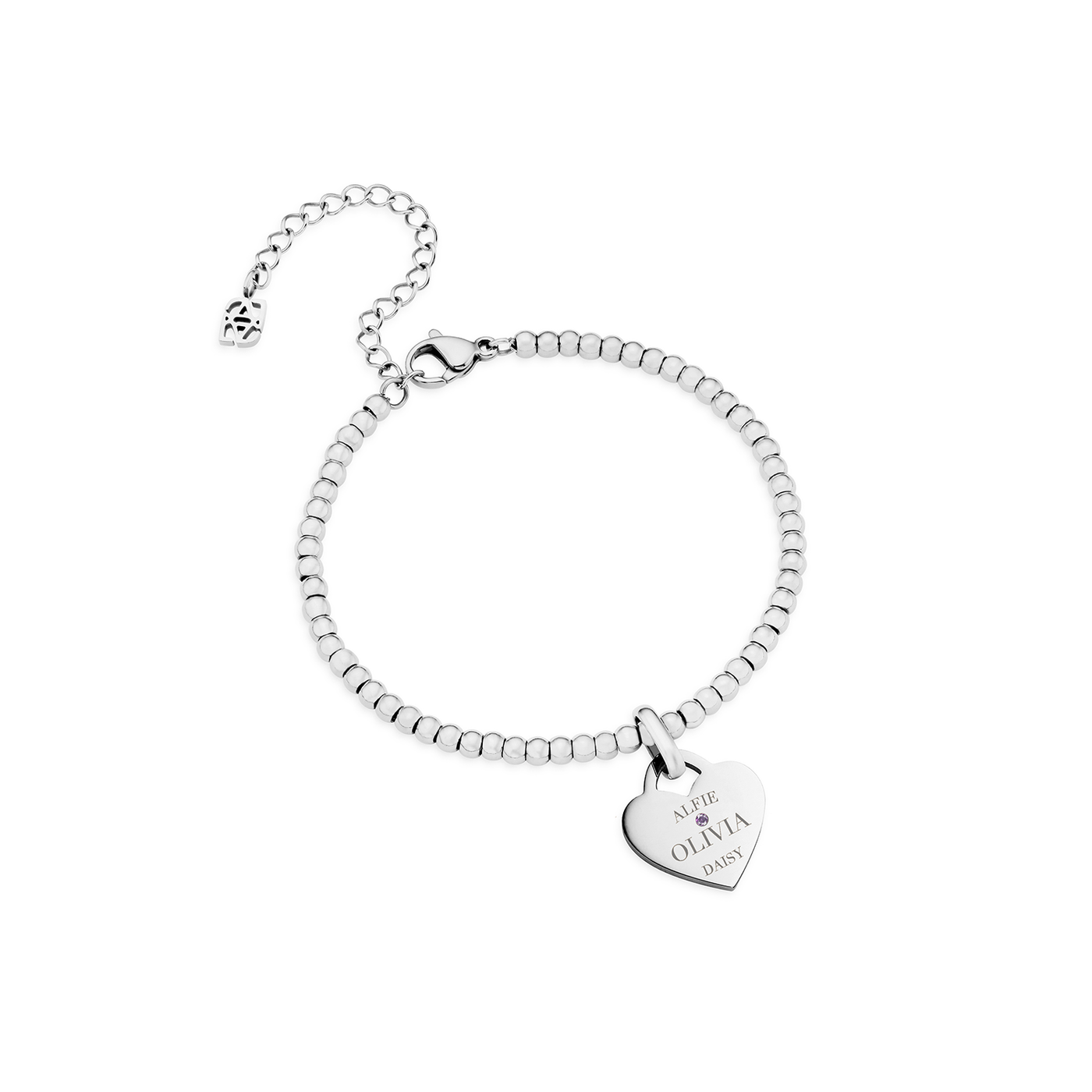 Heart Token Small Beaded Bracelet (Silver)