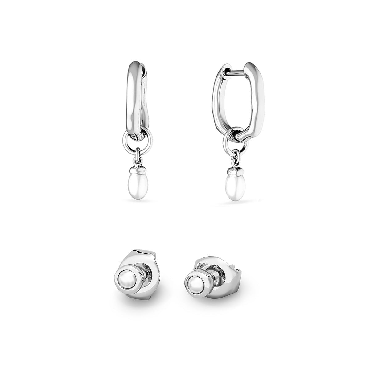 Fine Organic Pearl Earrings Set (Silver)