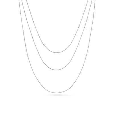 Fine Sphere Chain Layered Necklace Set (Silver)