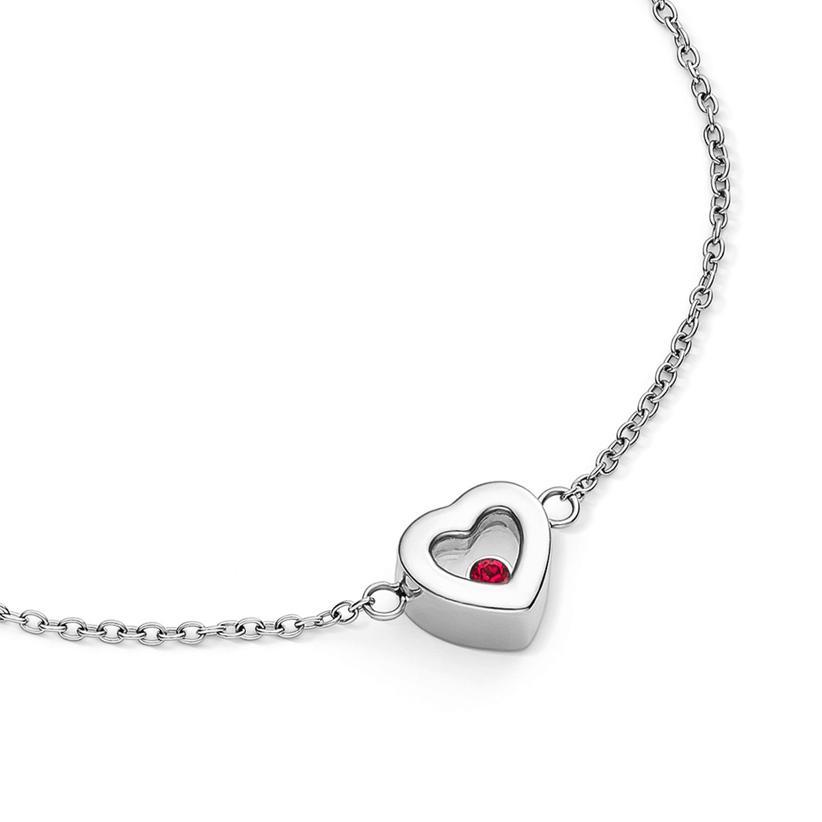 Floating Birthstone Heart Bracelet (Silver)