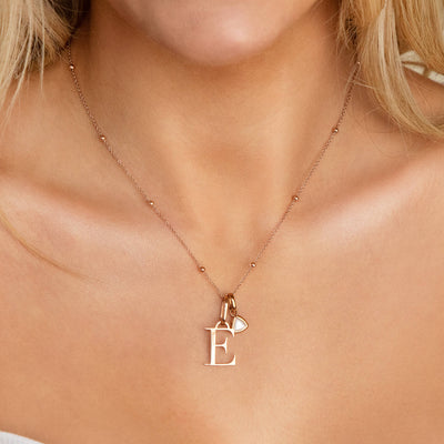Personalised Initial & Droplet Birthstone Necklace (Rose Gold)