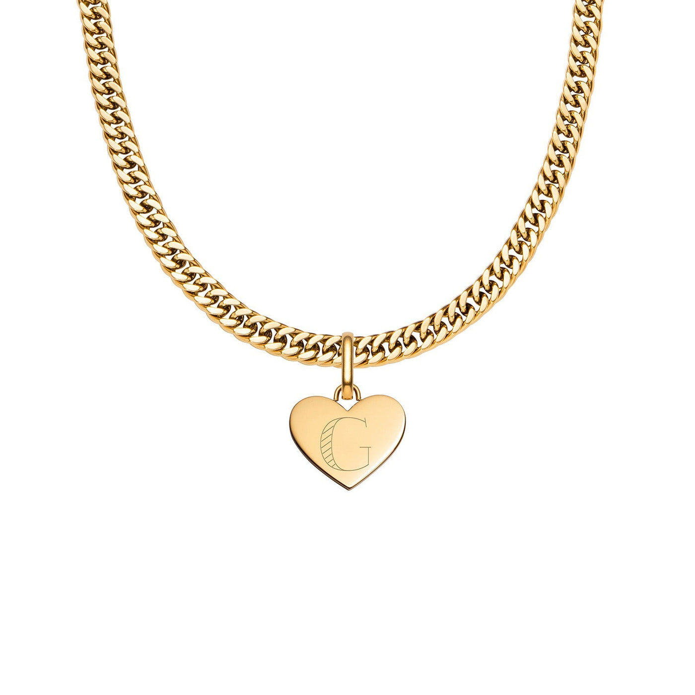 Heart Curb Chain Necklace (Gold)