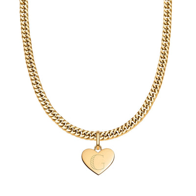 Heart Curb Chain Necklace (Gold)