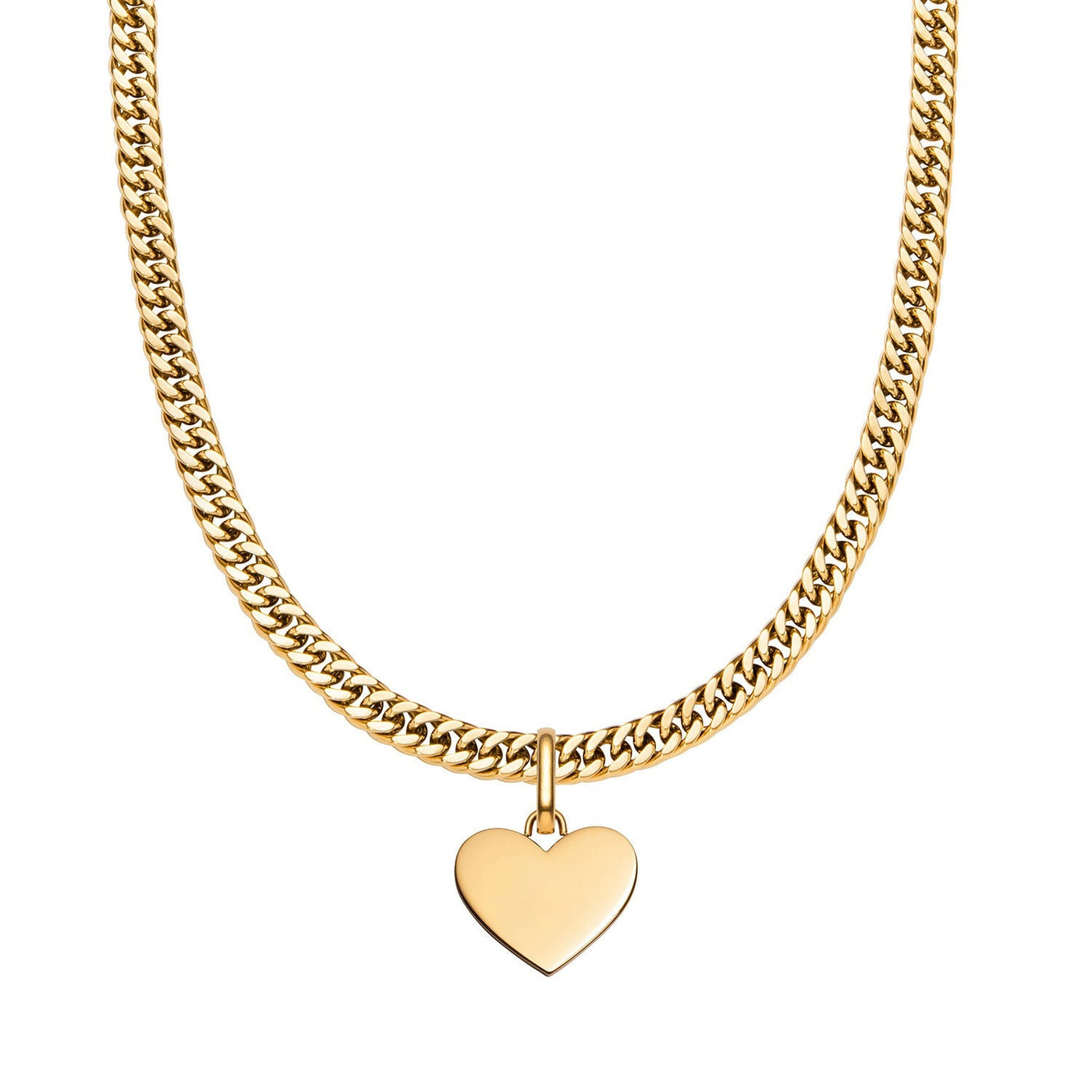 Heart Curb Chain Necklace (Gold)