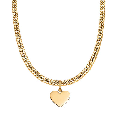Heart Curb Chain Necklace (Gold)