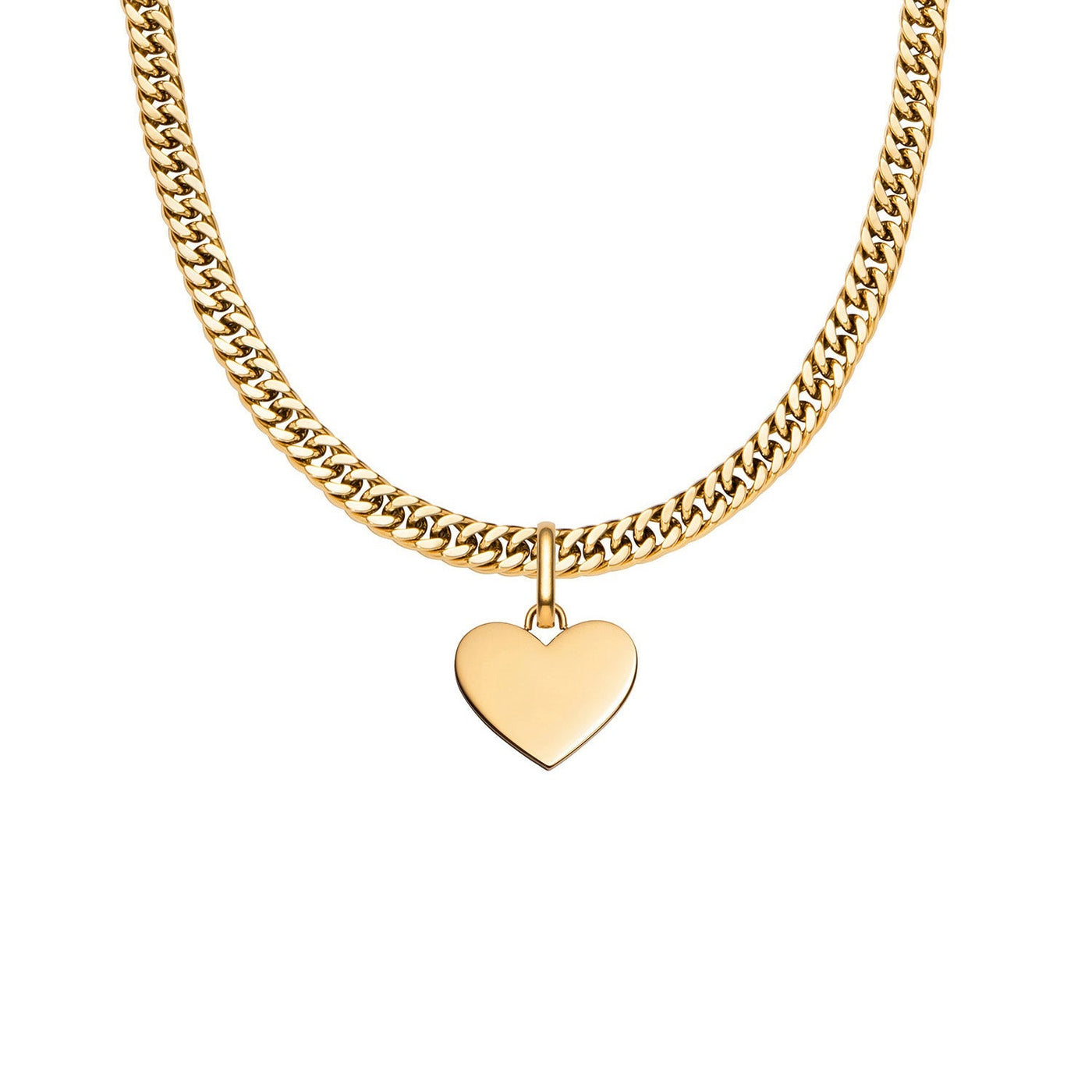Heart Curb Chain Necklace (Gold)