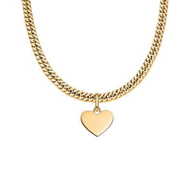 Heart Curb Chain Necklace (Gold)