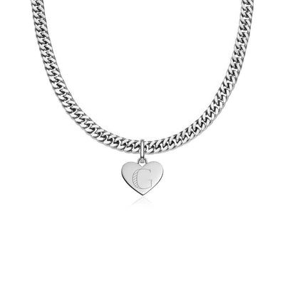 Heart Curb Chain Necklace (Silver)