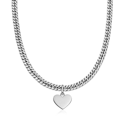 Heart Curb Chain Necklace (Silver)