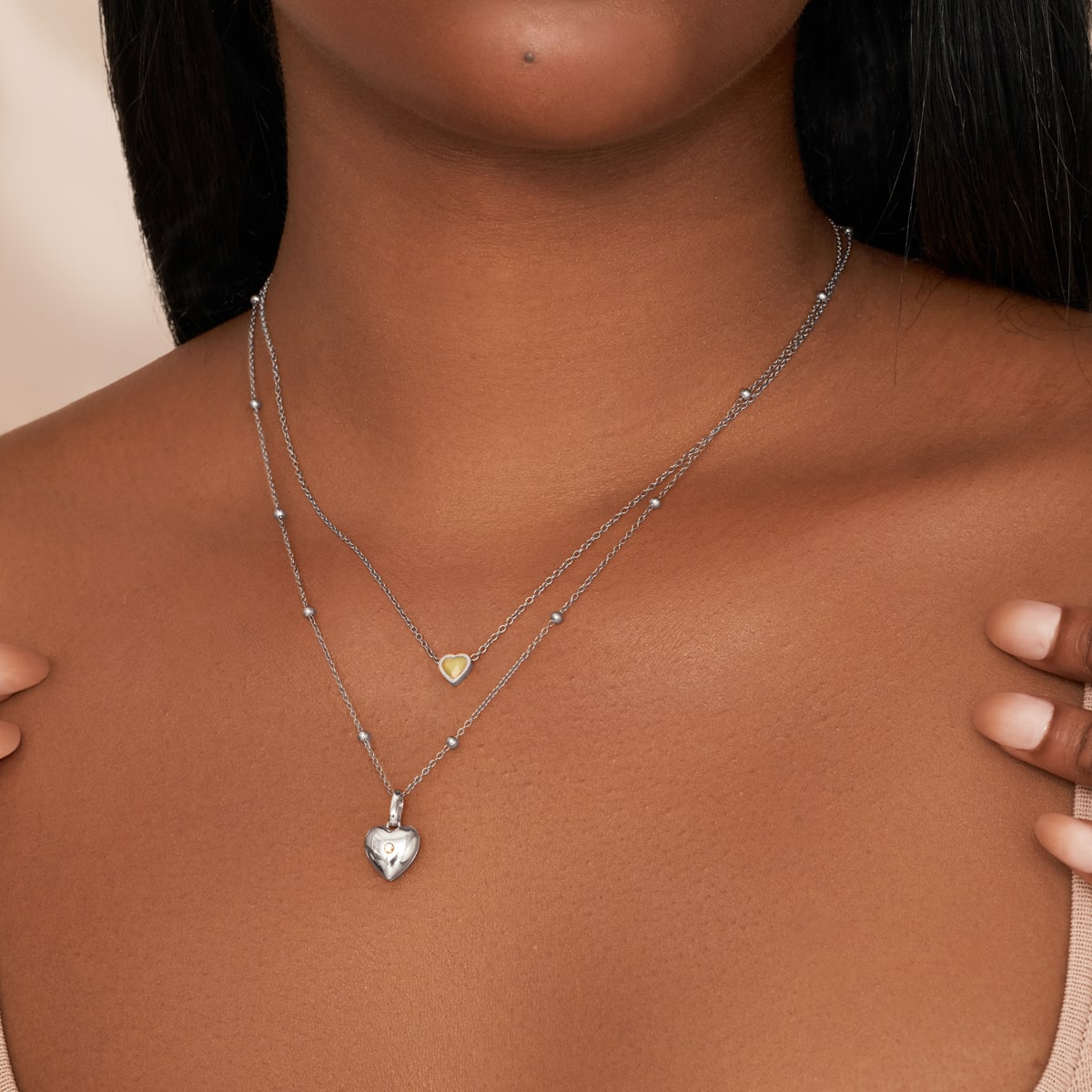 Heart Photo Locket Sphere Necklace (Silver)