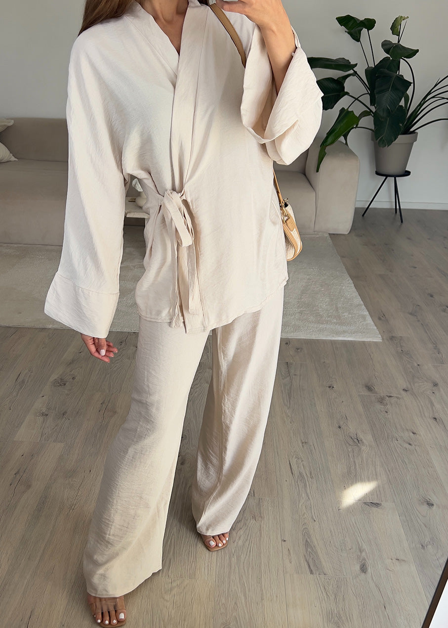 Basic Zweiteiler in Wickeloptik Beige