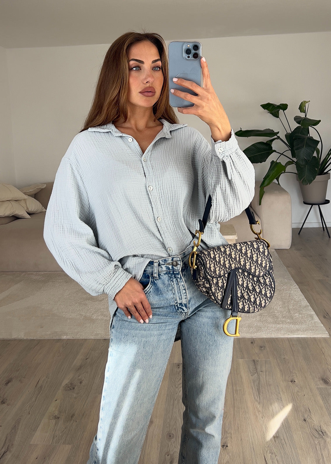 Musselin-Bluse Hellgrau