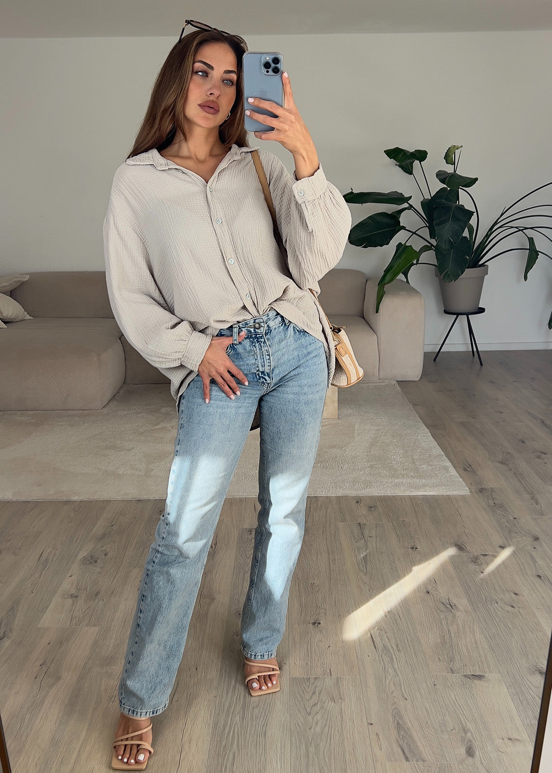 Musselin-Bluse Beige