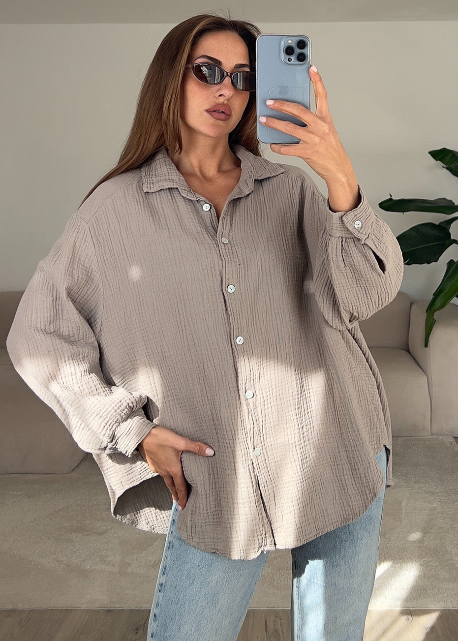 Musselin-Bluse Taupe