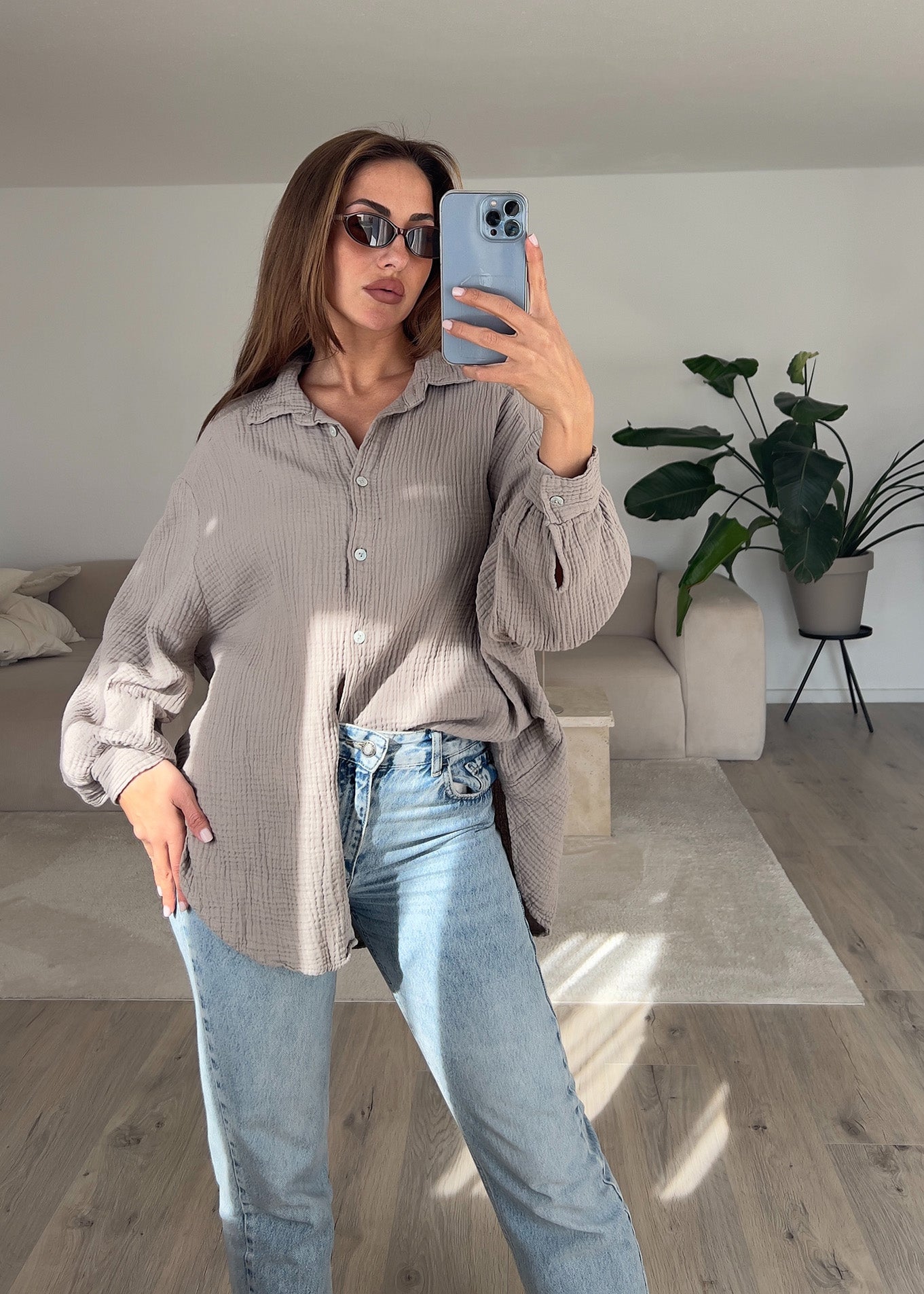Musselin-Bluse Taupe
