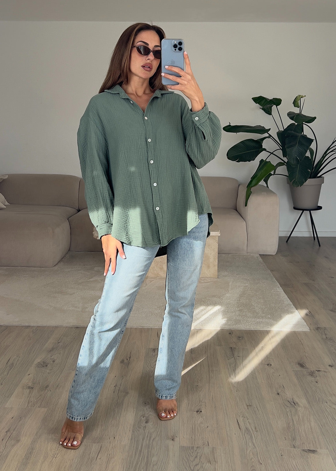 Musselin-Bluse Khaki
