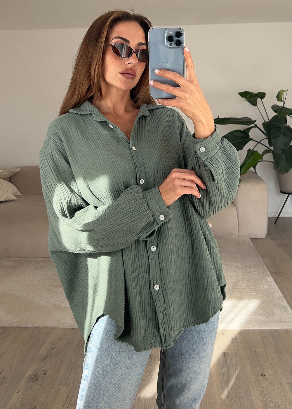 Musselin-Bluse Khaki