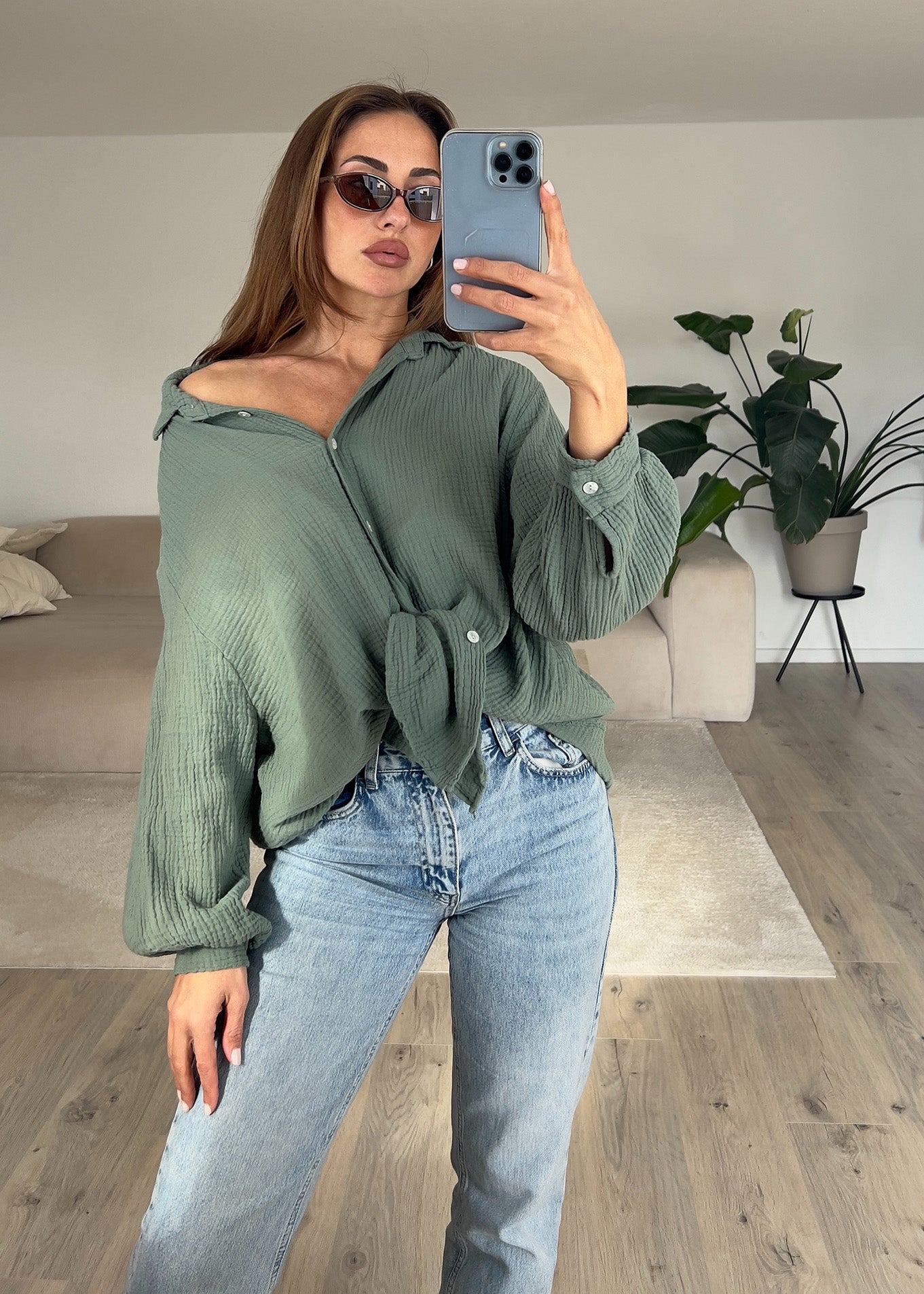 Musselin-Bluse Khaki