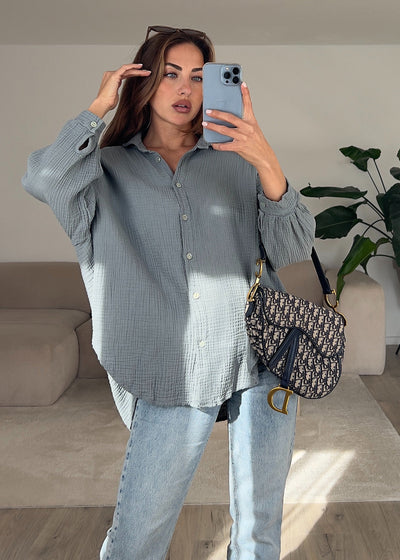 Musselin-Bluse Grau-Grün