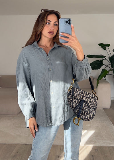 Musselin-Bluse Grau-Grün