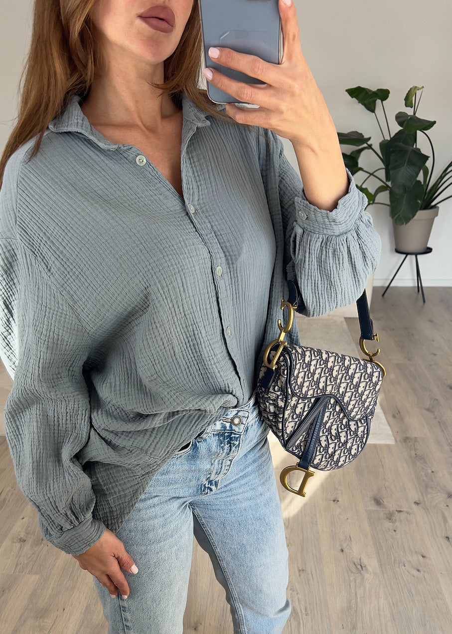 Musselin-Bluse Grau-Grün