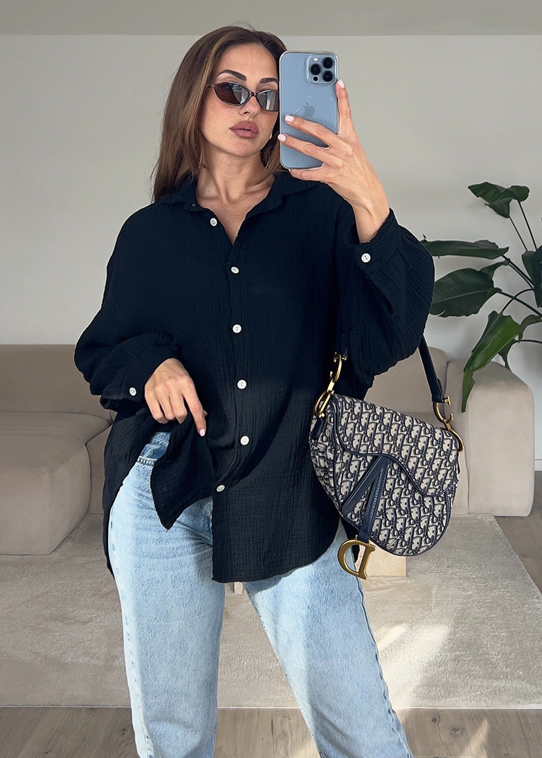 Musselin-Bluse Schwarz