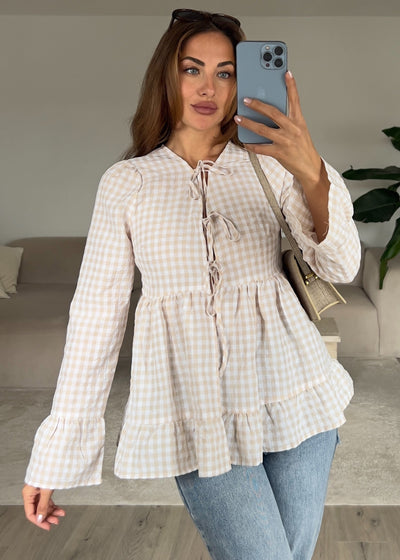 Bluse mit Karomuster Beige