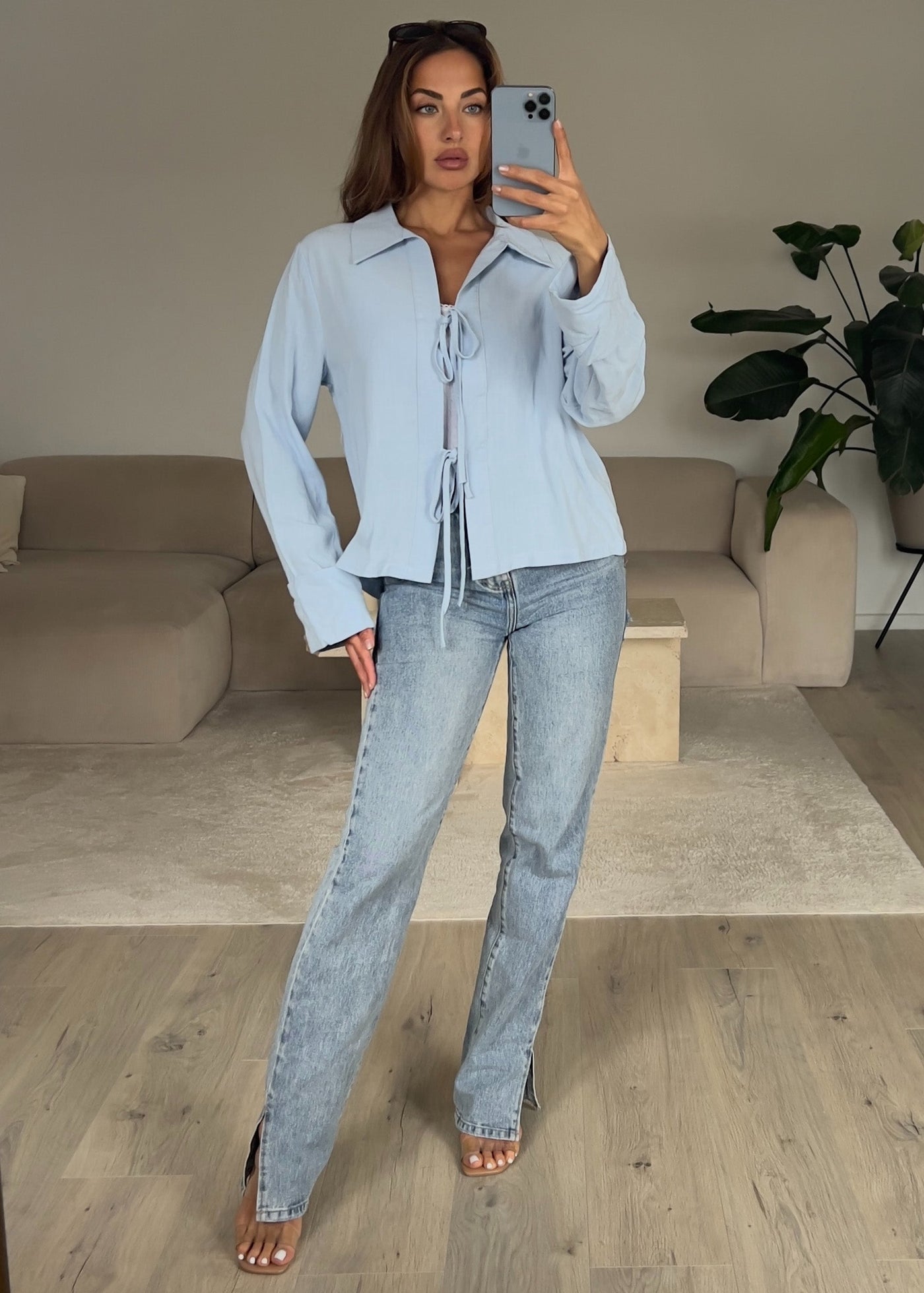 Bluse mit Schleifen Blau