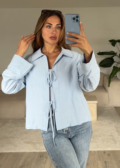 Bluse mit Schleifen Blau