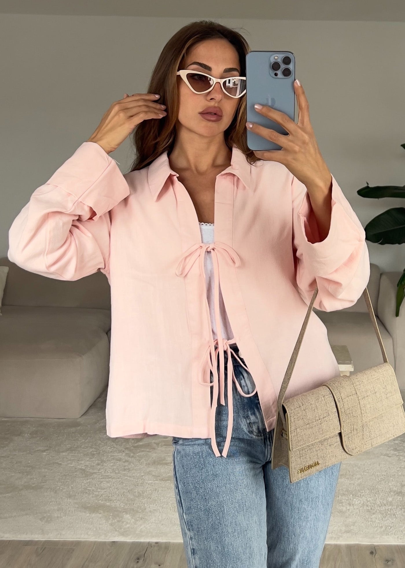 Bluse mit Schleifen Rosa