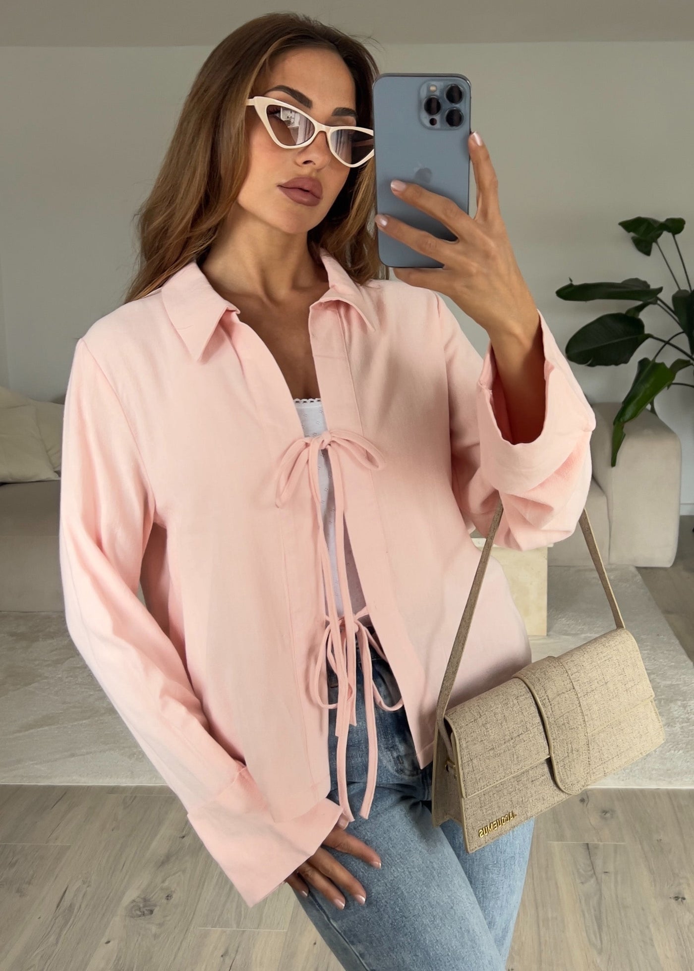 Bluse mit Schleifen Rosa