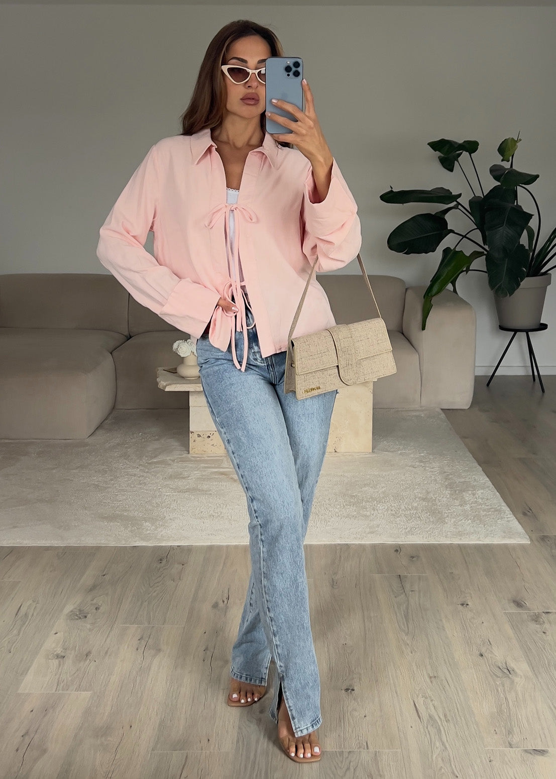 Bluse mit Schleifen Rosa