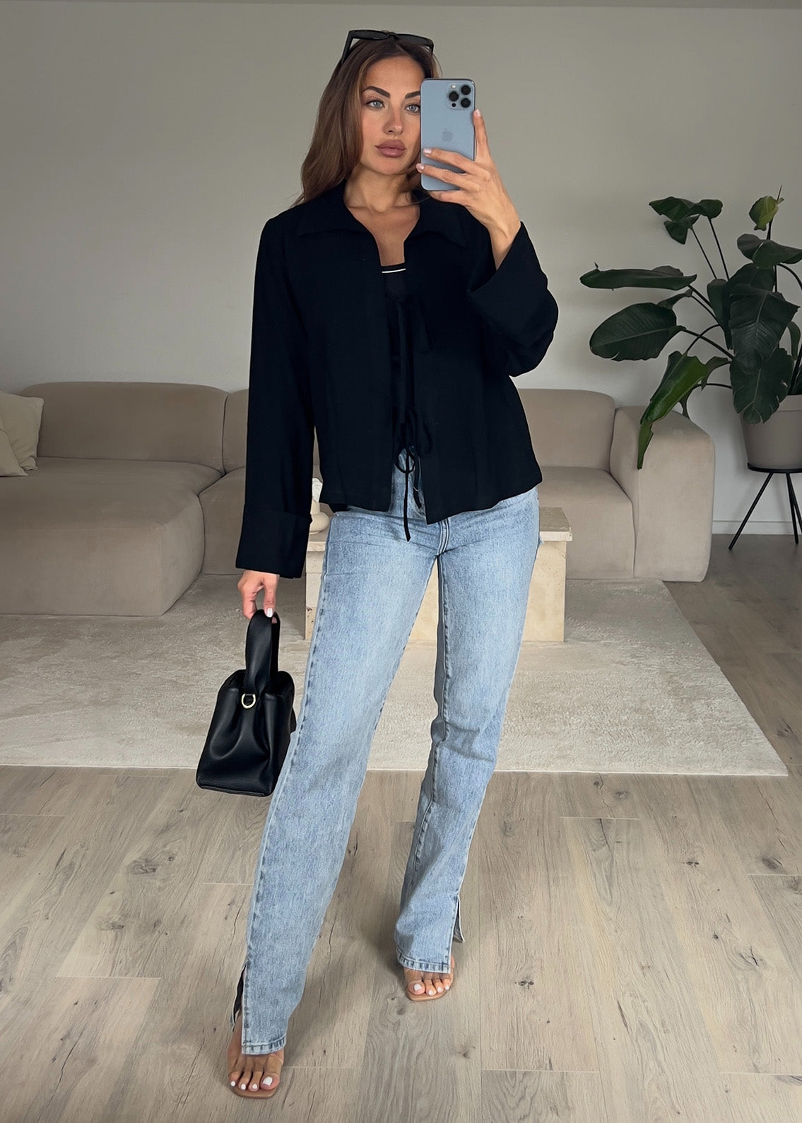 Bluse mit Schleifen Schwarz