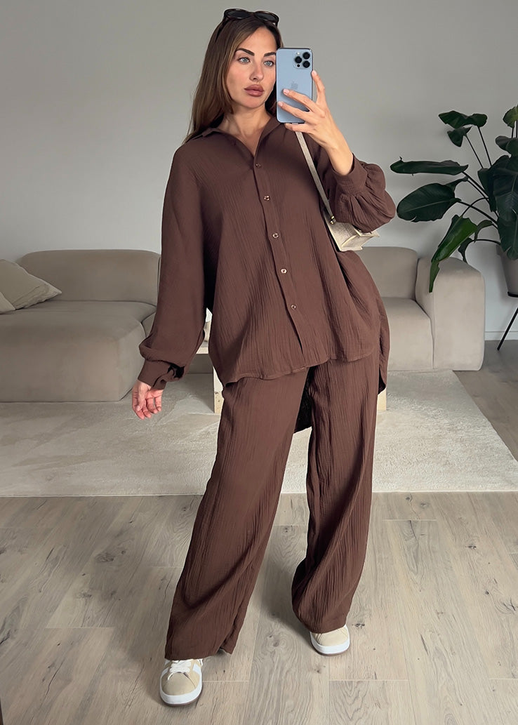 Oversize Musseline Set Dunkelbraun
