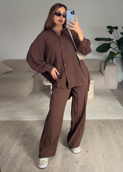 Oversize Musseline Set Dunkelbraun
