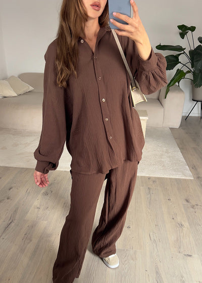 Oversize Musseline Set Dunkelbraun