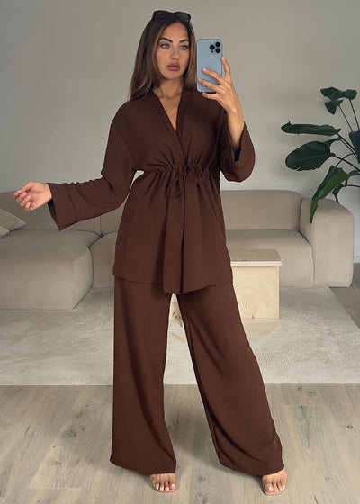 Set aus Oberteil und Hose Dunkelbraun