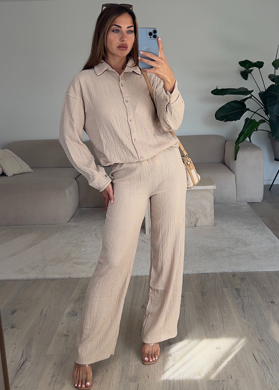 Zweiteiler aus strukturiertem Stoff Beige