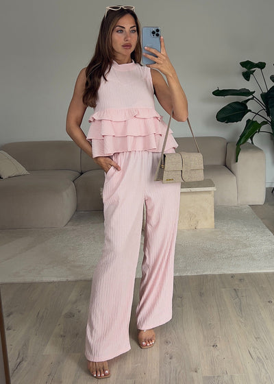Zweiteiler Set mit Rüschen-Top Rosa