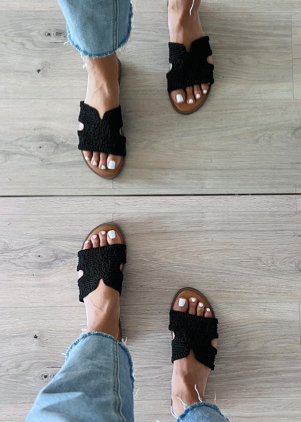 Sandalen mit gehäkeltem Look Schwarz