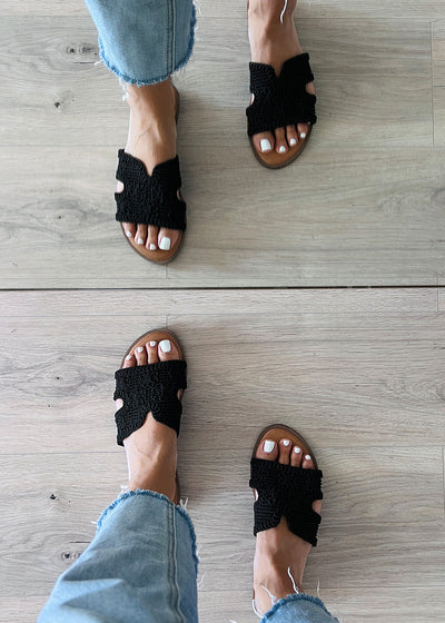 Sandalen mit gehäkeltem Look Schwarz