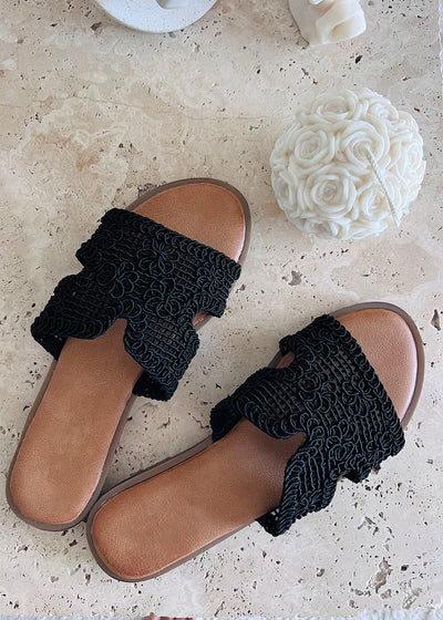 Sandalen mit gehäkeltem Look Schwarz