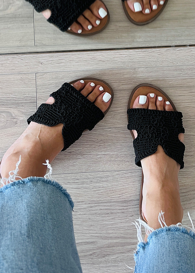 Sandalen mit gehäkeltem Look Schwarz