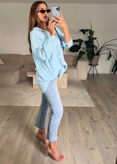 Lange Musselin-Bluse Hellblau