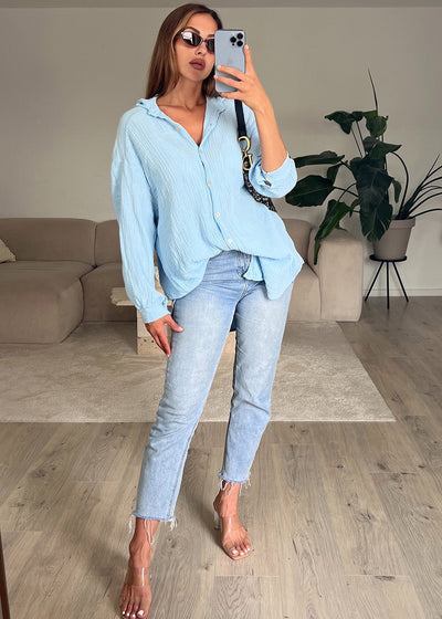 Lange Musselin-Bluse Hellblau