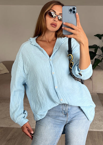 Lange Musselin-Bluse Hellblau